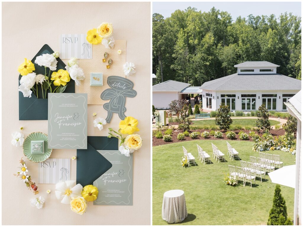 Summer al fresco wedding inspiration with Green and Yellow Details at The Upchurch in Cary, NC