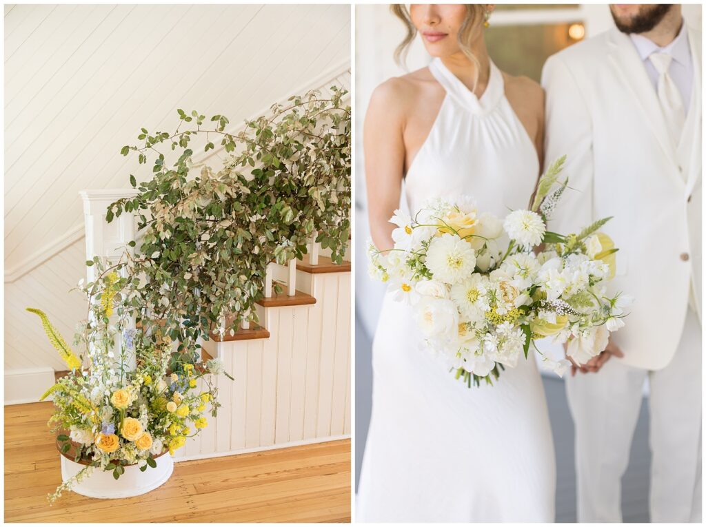 Yellow and green summer wedding florals from Once Gathered | Wedding Flowers | The Upchurch Wedding | NC Wedding Photographer