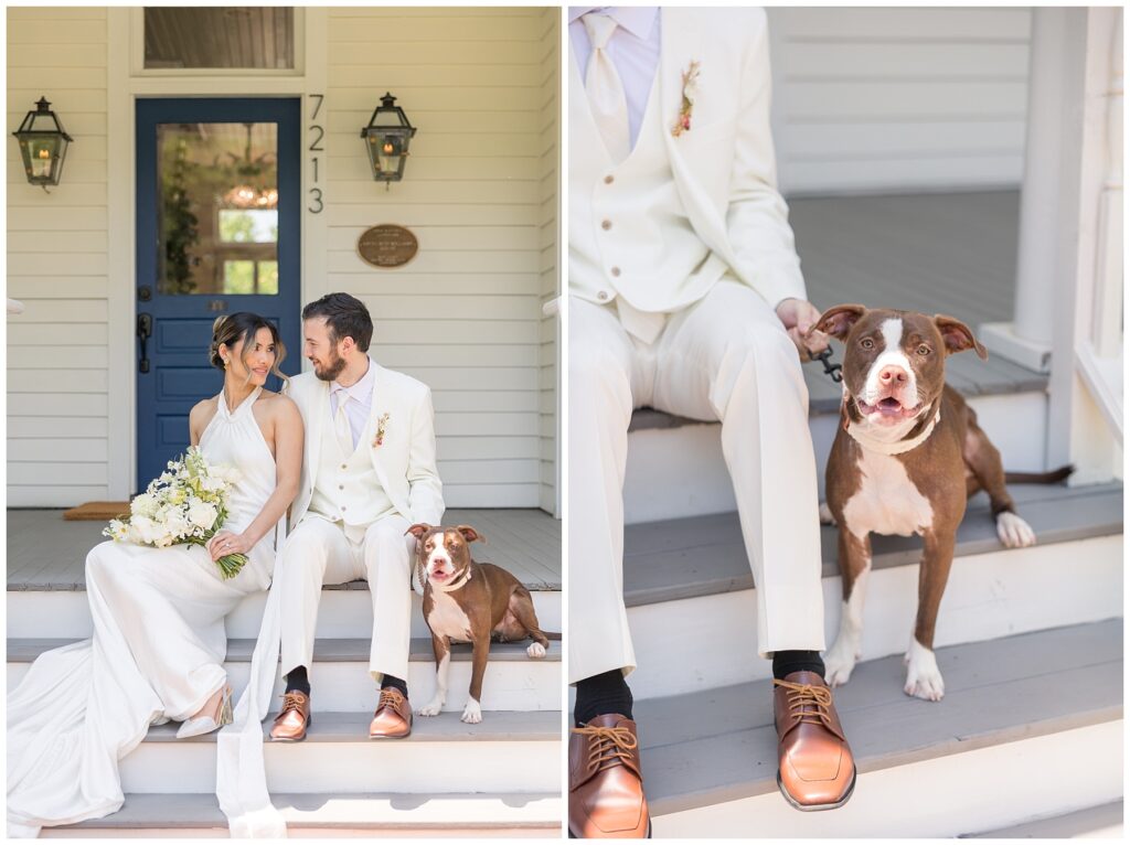 Summer Wedding Inspiration | Bride and Groom Photos with a Dog | Dogs Like Ash Raleigh Wedding Dog Service | The Upchurch Wedding