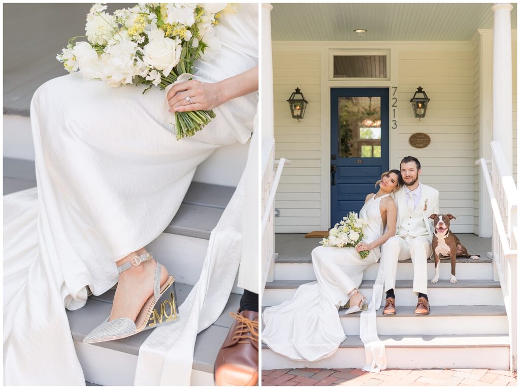 Wedding Inspiration | Bride Wedding Day Shoes from She is Cheval | Bride and Groom Photos with a Dog | The Upchurch Wedding