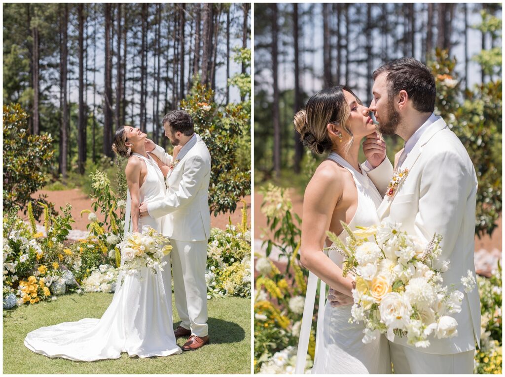 Bride Groom Photos in full sun on a summer day | Gimlets on the Grass | Summer wedding at the Upchurch | Raleigh NC wedding Photographer | Sarah Hinckley Photography