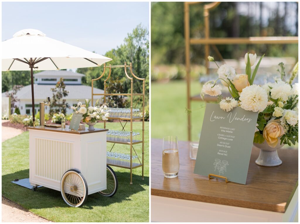 Wedding Day Bar Cart from Vita Mielie in Raleigh NC | The Upchurch outdoor summer wedding