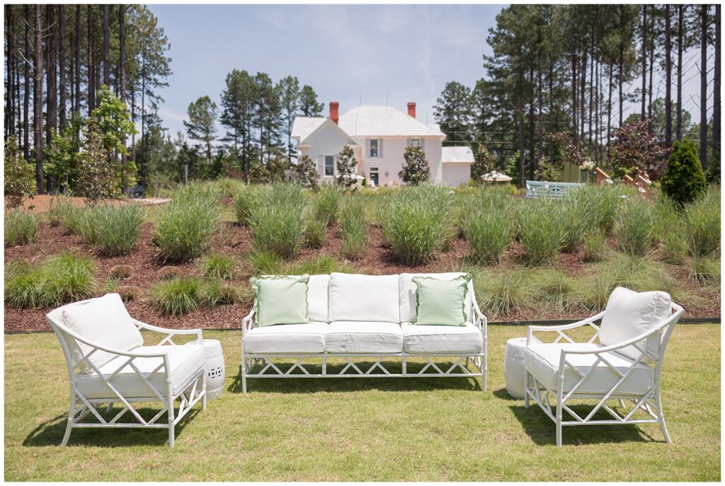 White lawn furniture at the Upchurch from Cottage Luxe in Raleigh