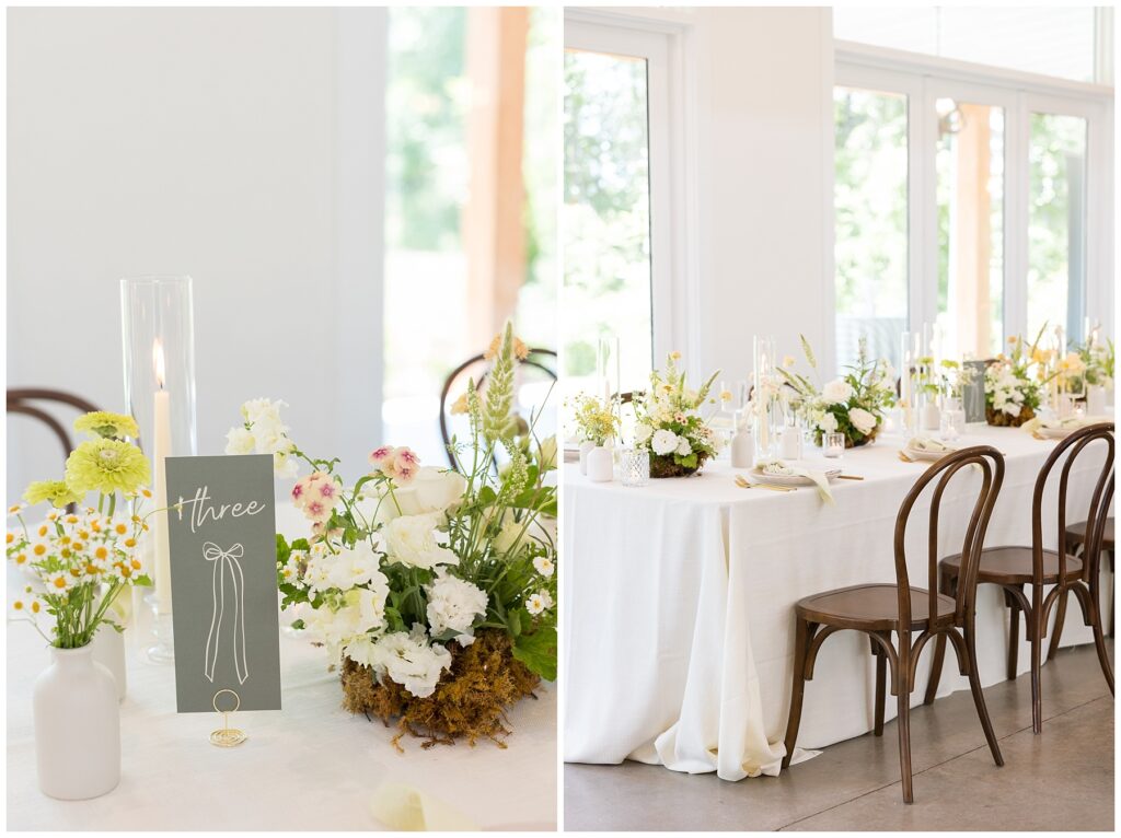 Summer wedding tablescape indoors at the Upchurch in Cary NC