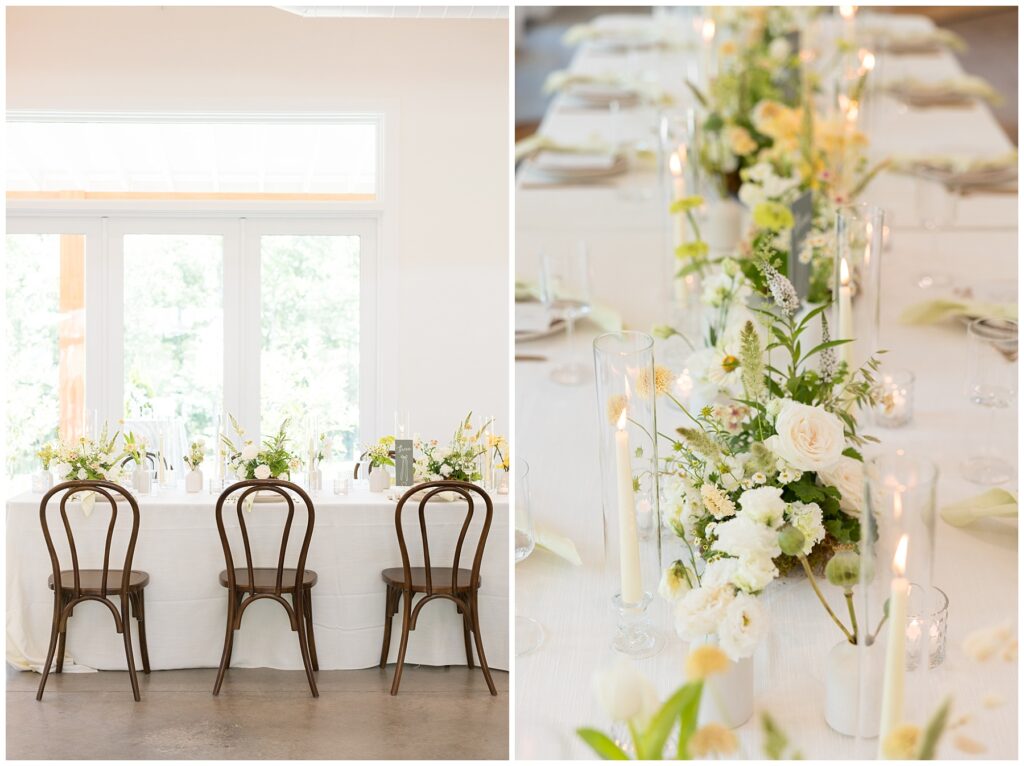 Reception design with green, yellow, and white colors for a summer wedding at the Upchurch in Cary NC | Sarah Hinckley Photography