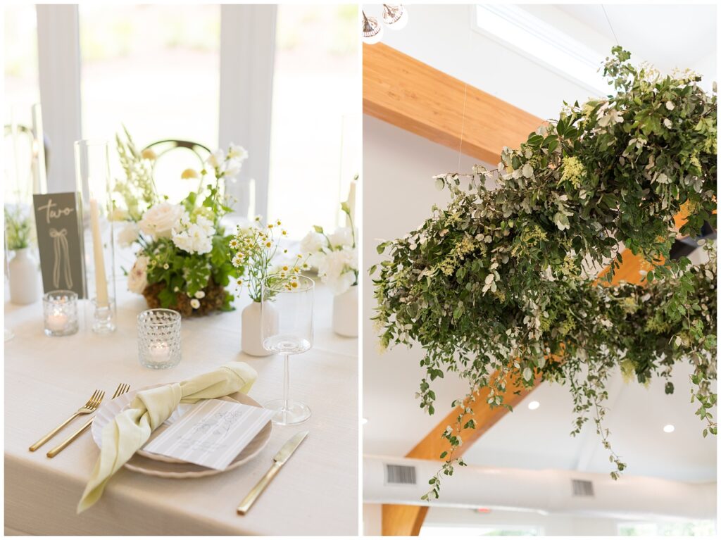 Modern wedding table design with gold accessories and candles and greenery | Wedding Reception Decor | The Upchurch in Cary NC