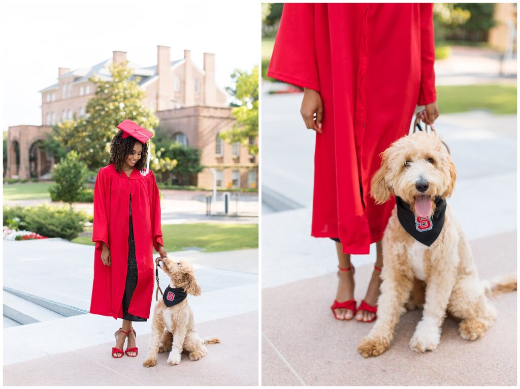 NCSU Senior Photos | NCSU Grad Photos with a Dog | Raleigh Grad Photographer | Cap and Gown Portraits with a Dog