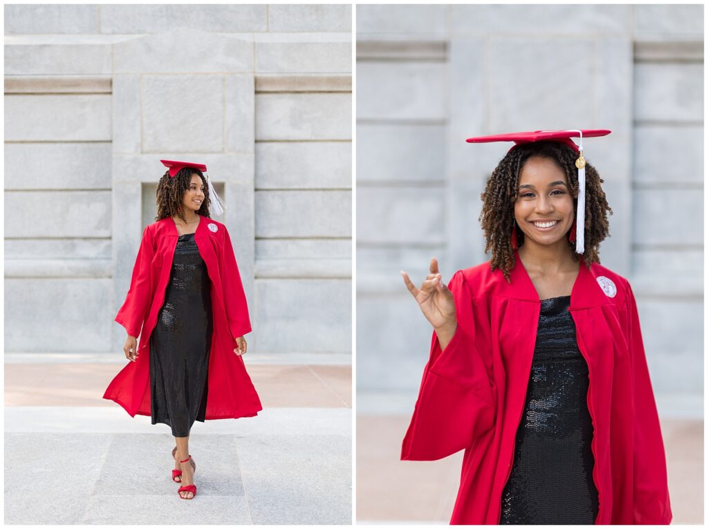 NCSU Senior Photos on Campus In Raleigh, North Carolina | NC State Belltower | Grad Photographer | Cap and Gown Portraits