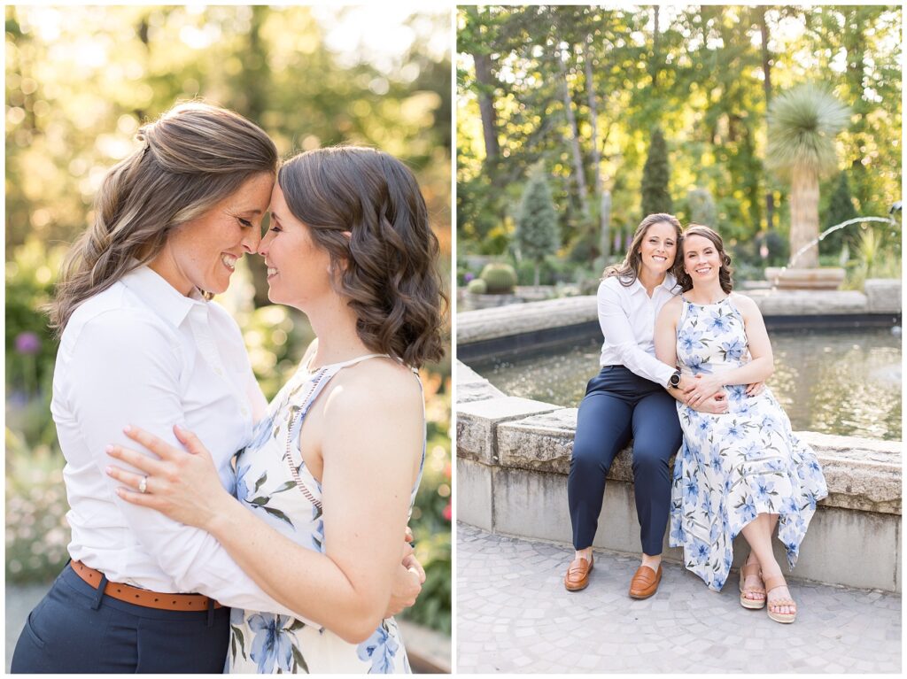 LGBTQ Engagement Photos by Fountain | Same Sex Garden Photo Inspiration with Fountain