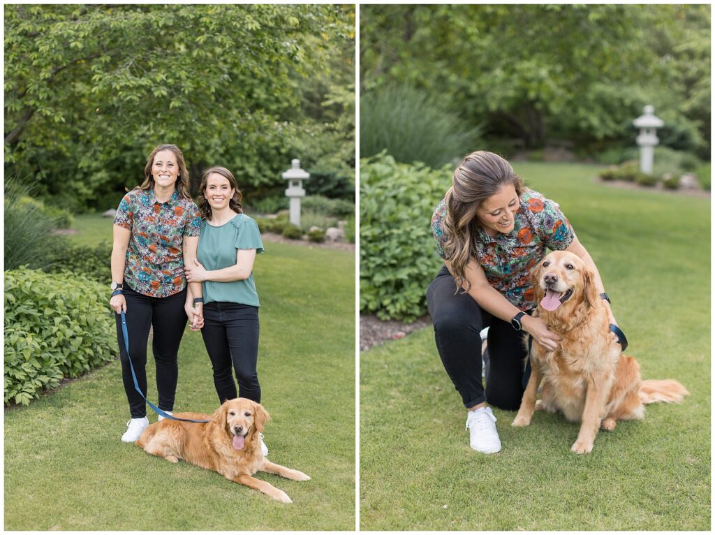Duke Gardens LGBTQ with Dogs | Engagement Photo Ideas with Golden Retriever | LGBTQ Engagement Photographer