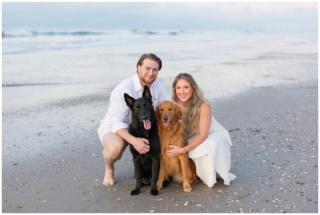 Engagement Session by the Beach | Beach Engagement with Dogs Photo Inspiration | NC Engagement Photographer
