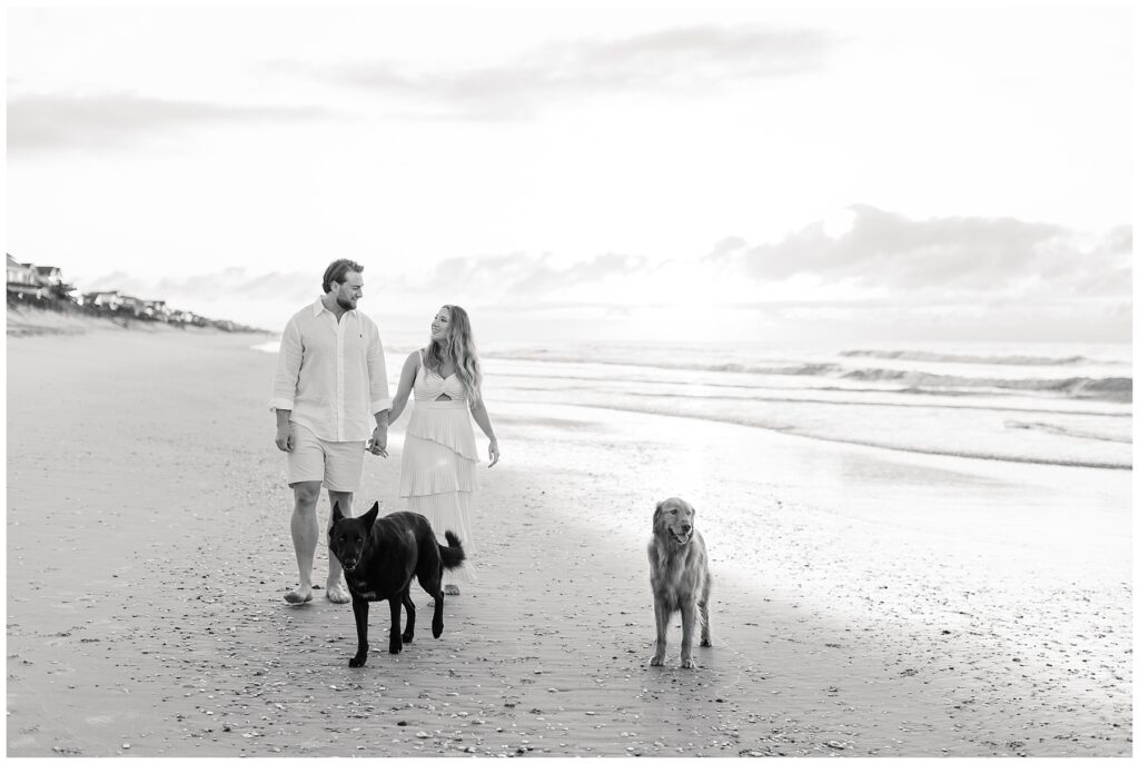 Sunrise Engagement Session with Dogs at Surf City Beach | Beach Engagement with Dogs