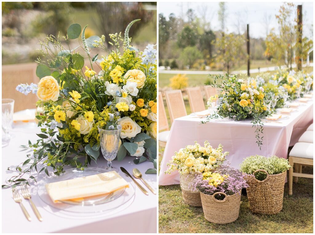 Pastel Wedding Inspiration | Yellow Wedding Flowers | Wedding Table Decor | White Oaks Farm