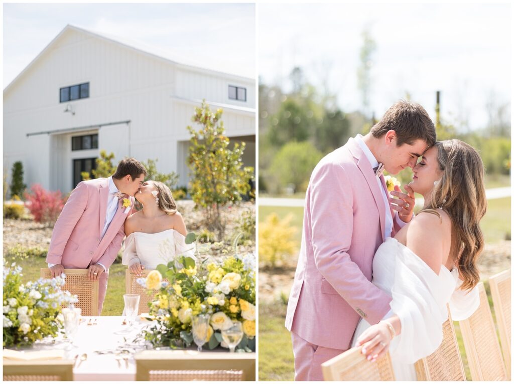 Bride Groom Photos Outside | Yellow Wedding Flowers | Wedding Venue Inspiration | White Oaks Farm