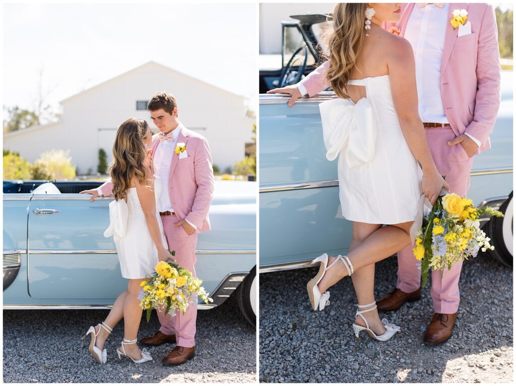 Vintage Car Wedding Photo Inspiration | White Oaks Farm Wedding | Yellow Wedding Flowers | SC Wedding Photographer