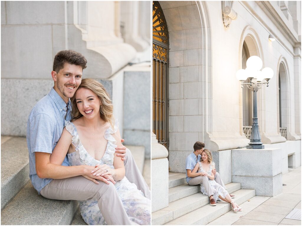 Anniversary Photos on Stairs | Couples Portraits in Downtown Raleigh | Raleigh Photographer
