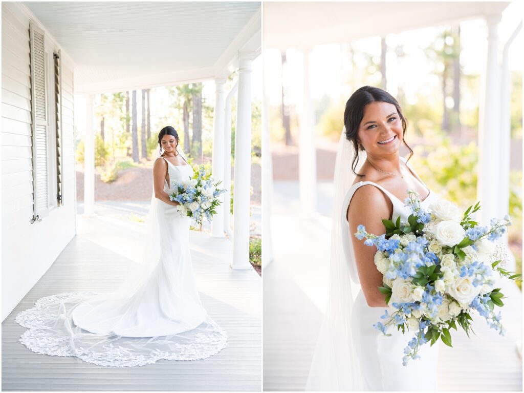 Classic southern bridal portraits on the front porch of the Upchurch in Cary NC | Raleigh NC Wedding Photographer