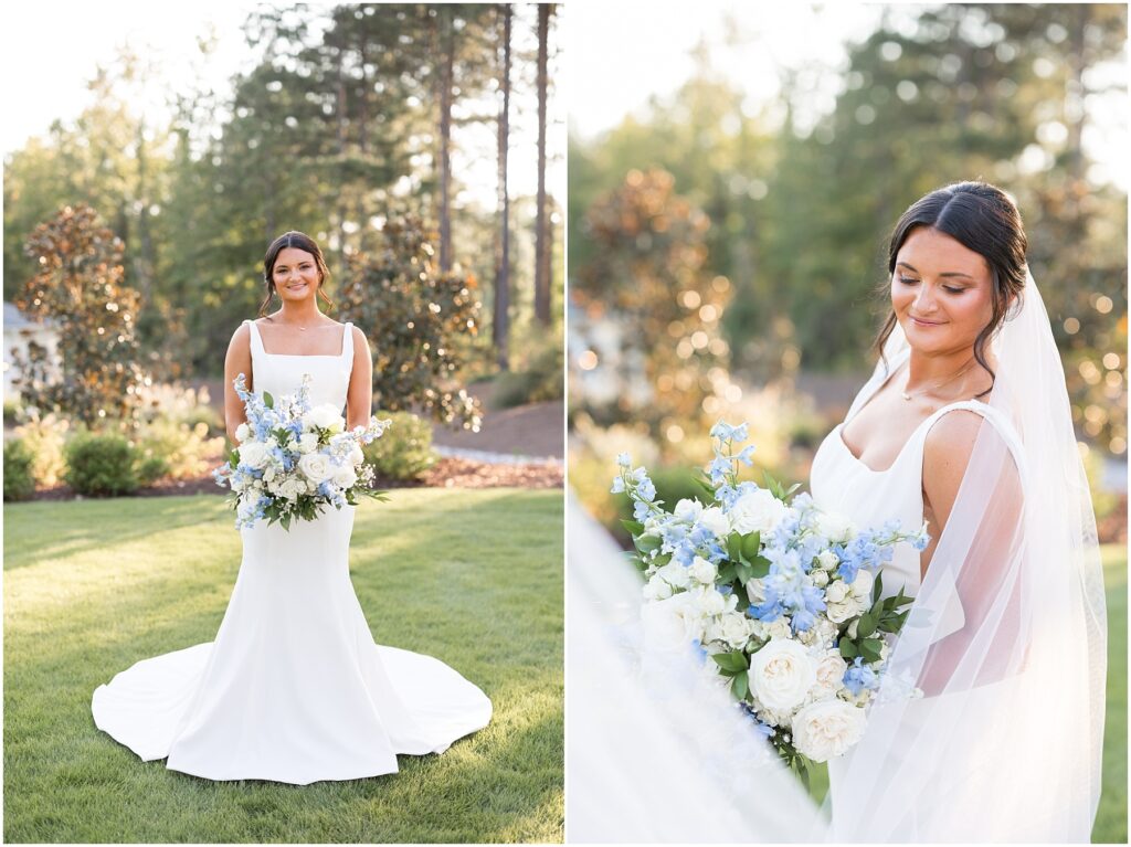 Bridal Photos with Bouquet and classic lace veil | Bridal Photo Inspo | The Upchurch Bridal Portraits | Raleigh Wedding Photographer