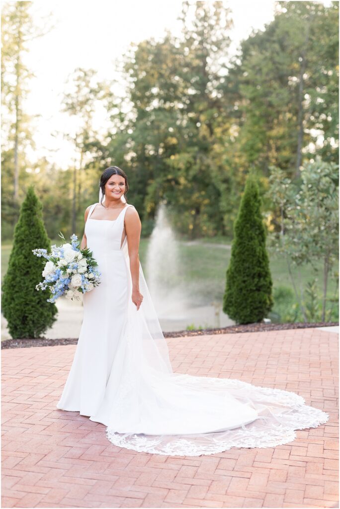 Bridal Photos with Bouquet | Bridal Photos by lake | The Upchurch Bridal Portraits | Bridal Portrait Photographer