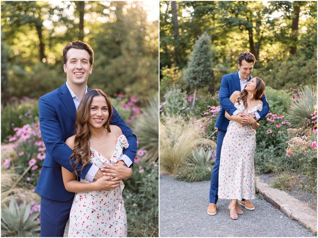 Duke Gardens Engagement | Engagement Session Ideas | Engagement with Pink Flowers | NC Engagement Photographer 