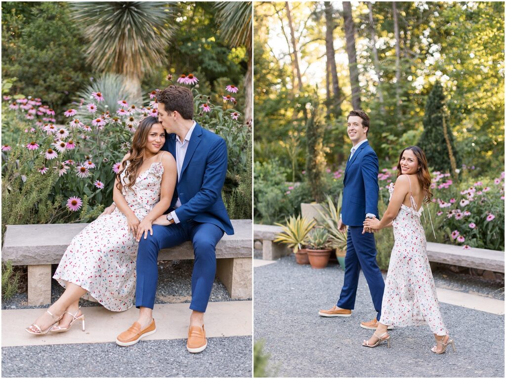 Duke Gardens Engagement | Outdoor Engagement Photos | Engagement Photos with Pink Flowers | Durham Engagement Photographer 