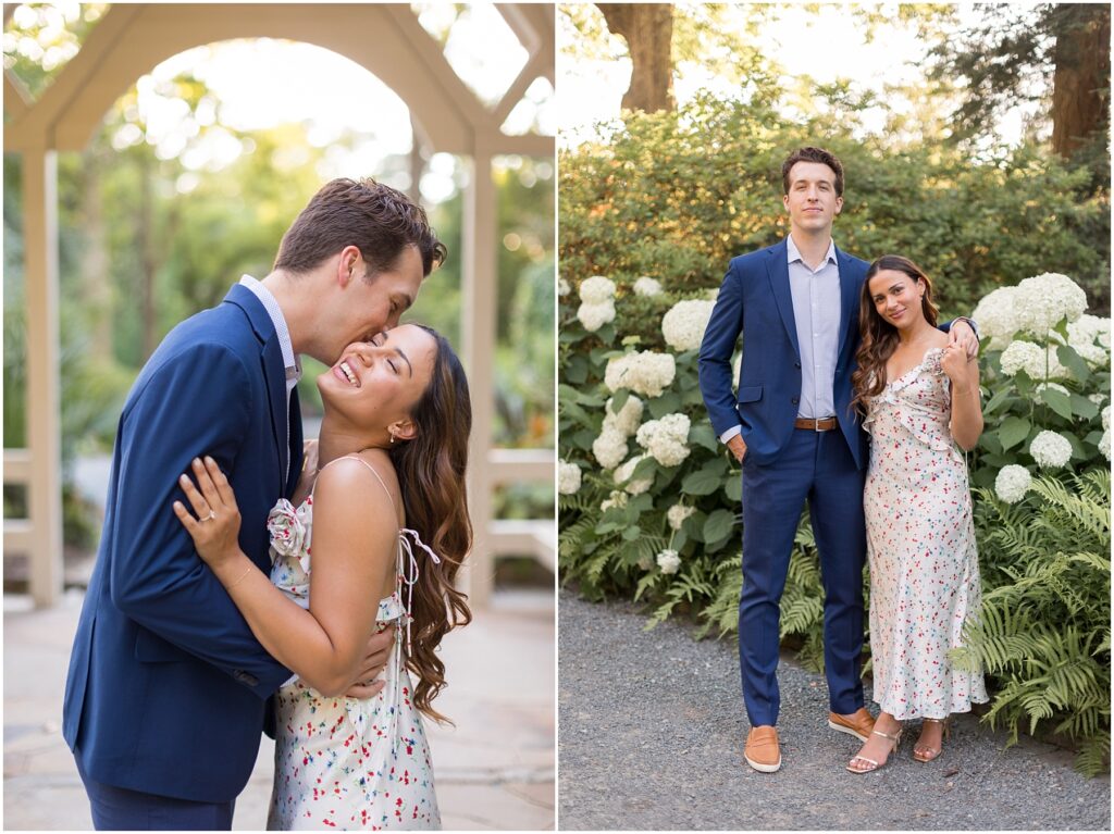 Duke Gardens Engagement | Romantic Engagement Photo Ideas | Engagement Photos with White Flowers | NC Engagement Photographer 