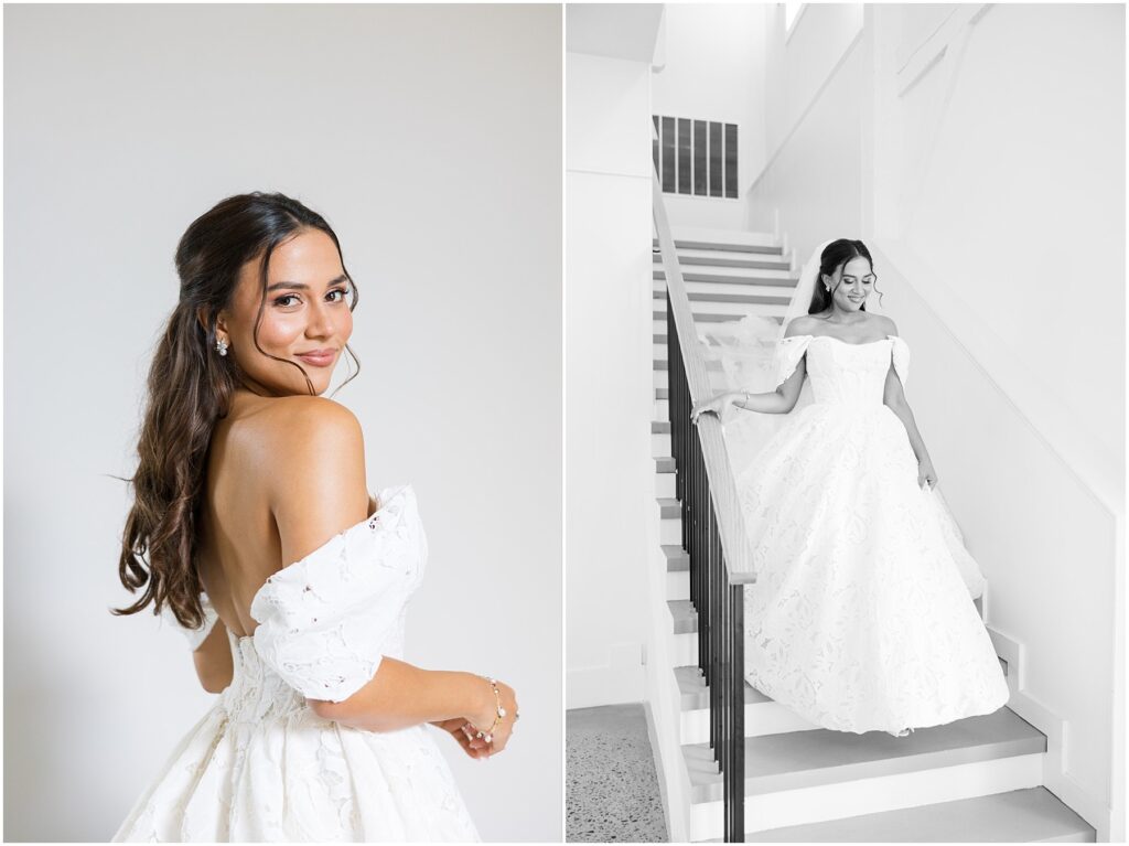 Bride Photos | Bride Walking Down Staircase | Bridal Details | Raleigh NC Wedding Photographer