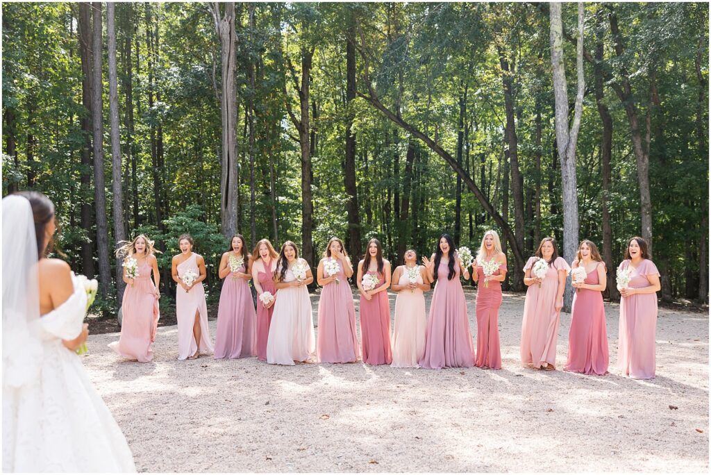 Bride and Bridesmaids First Look | Bridesmaid Photos | Raleigh NC Wedding Photographer