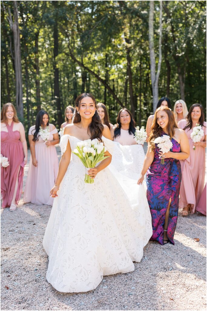 Bride with Bridesmaid Photos | Bridesmaid Dress Color Inspiration | Bridal Party Photo Ideas | Carolina Grove Wedding Photographer