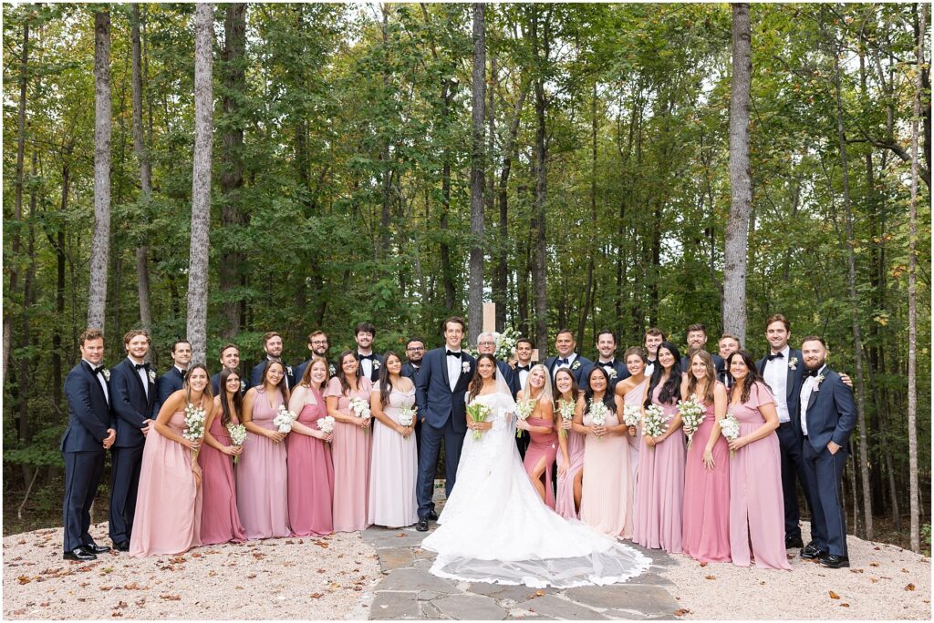 Bride and Groom with Wedding Party Photos | Wedding Party Photos | Carolina Grove Wedding Photographer | Raleigh NC Wedding Photographer