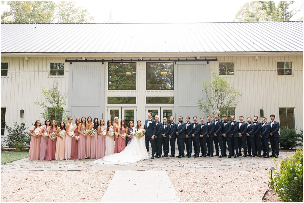 Bride and Groom with Wedding Party Photos | Wedding Party Photo Inspiration | Carolina Grove Wedding Photographer | Raleigh NC Wedding Photographer