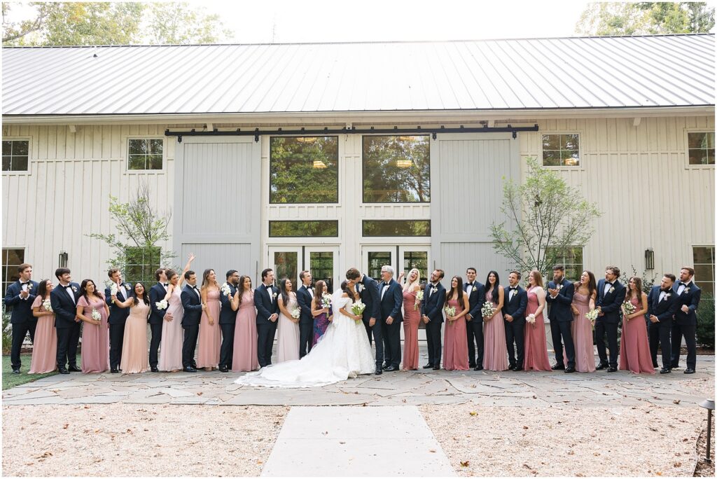 Bride and Groom with Wedding Party Photos | Wedding Party Outfit Inspiration | Carolina Grove Wedding Photographer | Raleigh NC Wedding Photographer