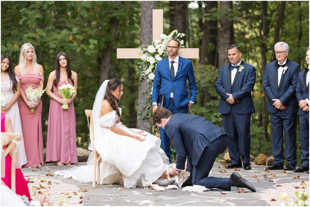 Wedding Ceremony | Groom Washing Bride's Feet | Wedding Ceremony Traditions | Carolina Grove Wedding Photographer | Raleigh NC Wedding Photographer