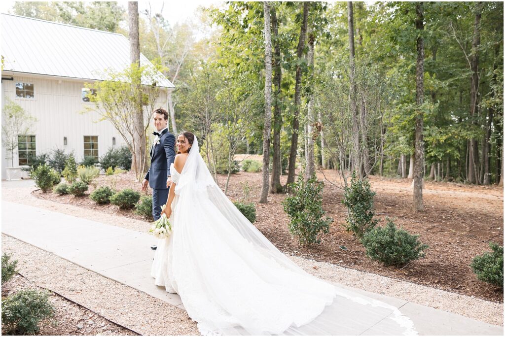 Bride and Groom Photos in Garden | Raleigh NC Wedding Photographer