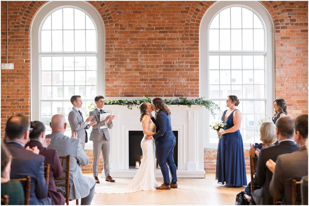 Wedding Ceremony First Kiss | Wedding Vows | Same Sex Wedding | The Cotton Room | Durham Wedding Photographer | Wedding at The Cotton Room | Sarah Hinckley Photography