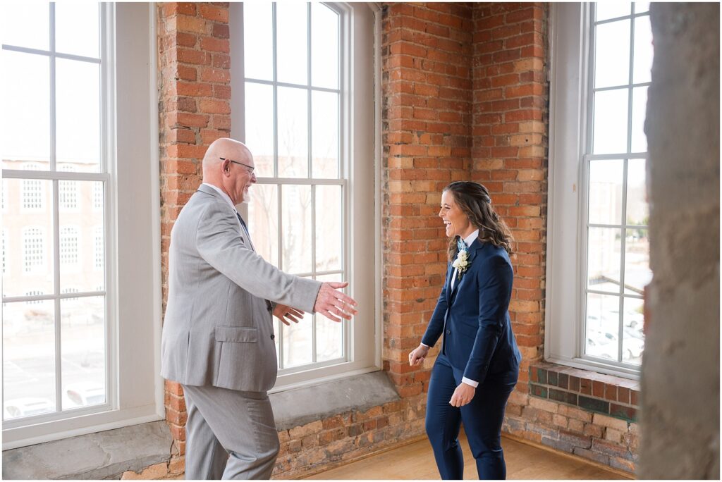 Bride and Father First Look | Durham Wedding Photographer | Wedding at The Cotton Room | Sarah Hinckley Photography