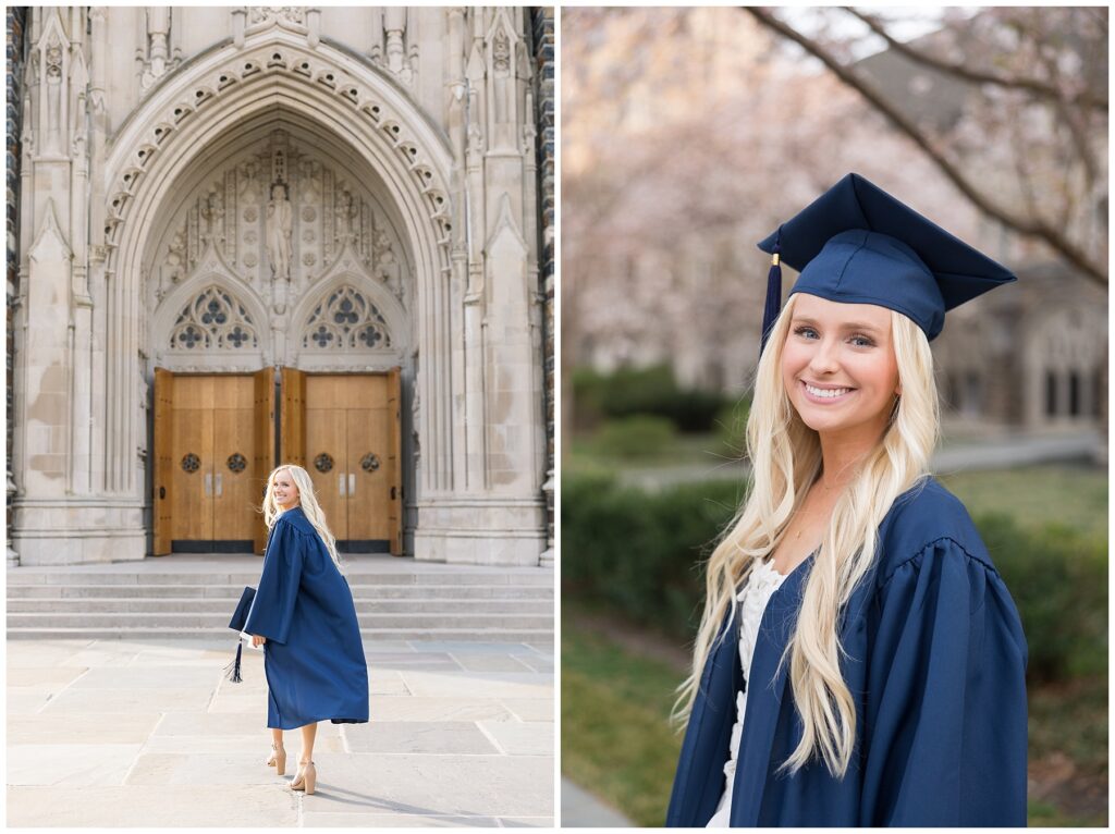 duke chapel | Cherry Blossom Trees | Duke University Senior | Duke University Grad | Durham Senior Photographer