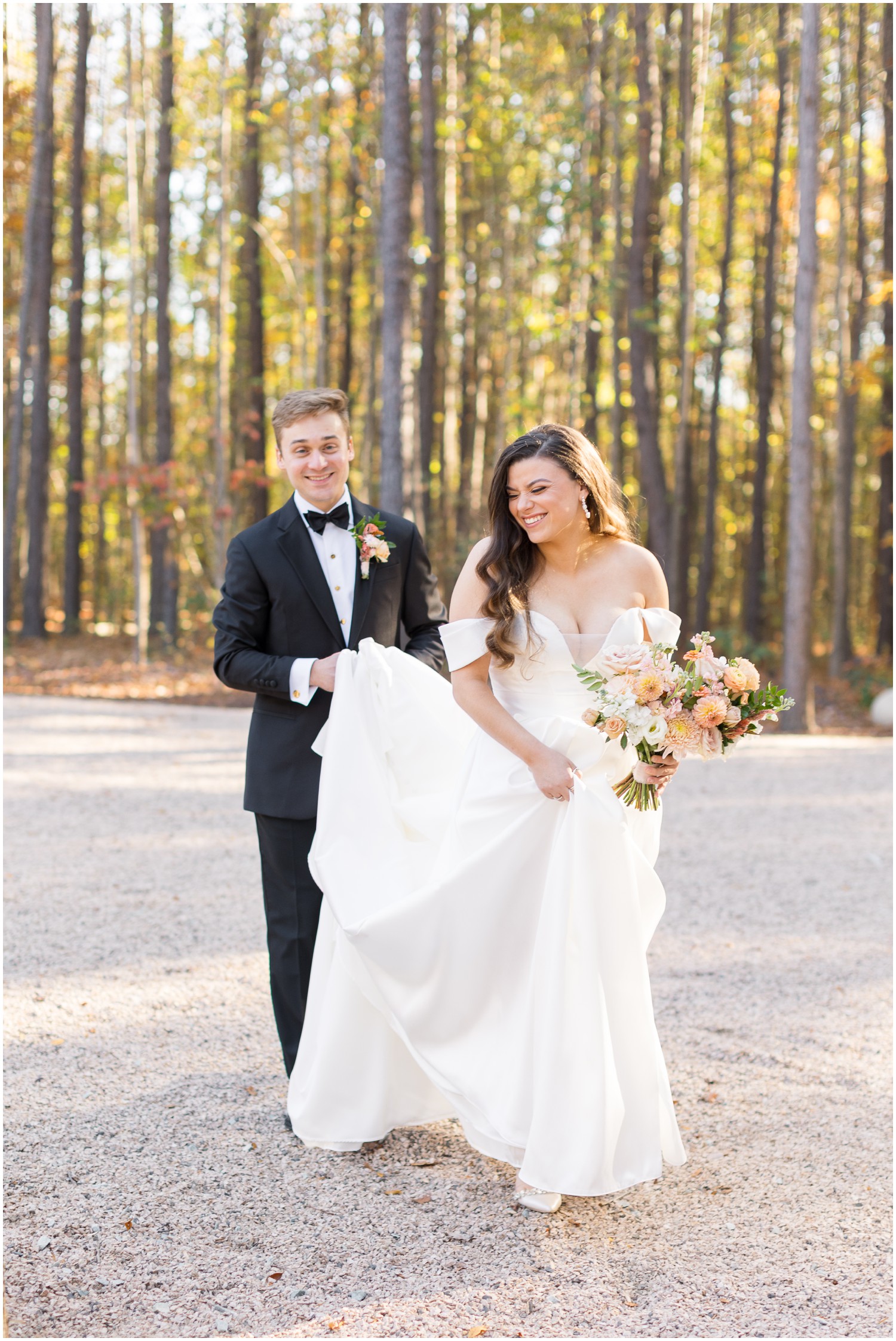 November Wedding at Carolina Grove in Hillsborough surrounded by trees and florals with fall colors | Sarah Hinckley Photography