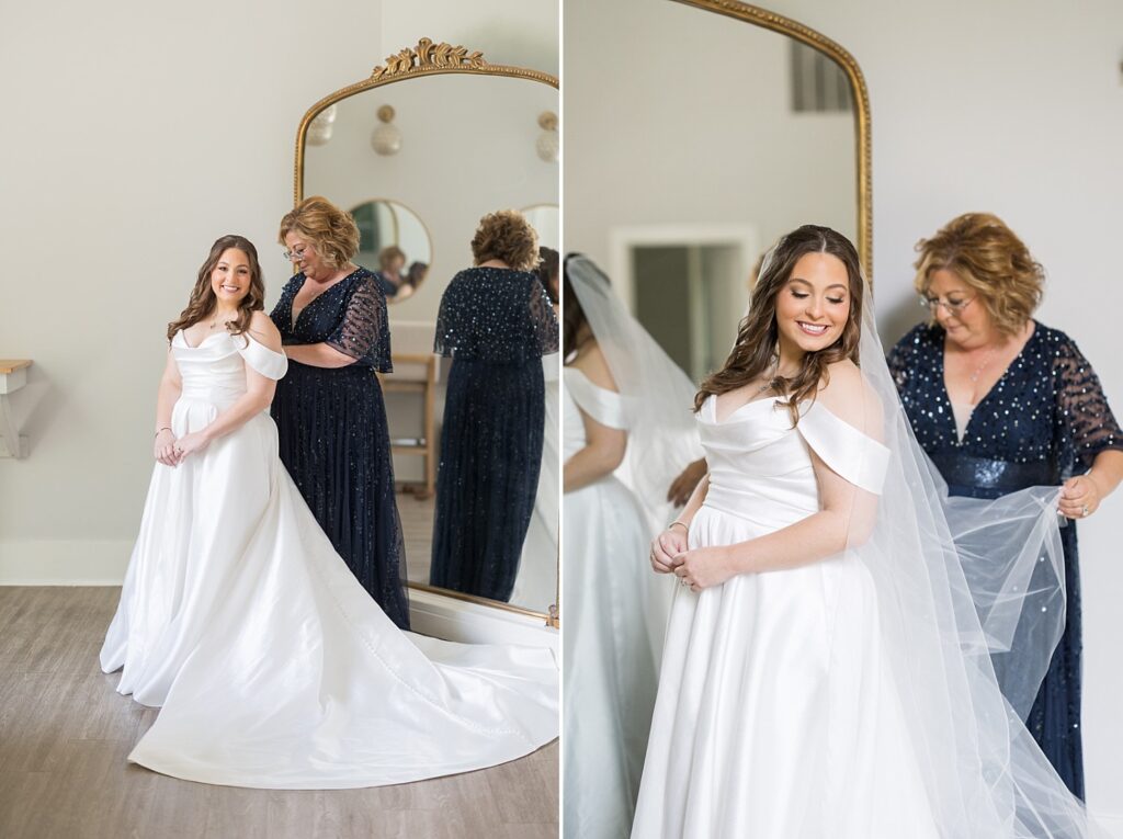 Wedding Dress | Mother and Bride Getting Ready | Carolina Grove Wedding Venue | Sarah Hinkley Photography | North Carolina Wedding Photographer