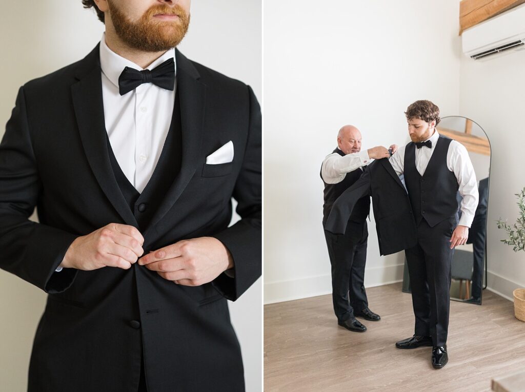 Groom | Groom and Father Getting Ready | Carolina Grove Wedding Venue | Sarah Hinkley Photography | North Carolina Wedding Photographer