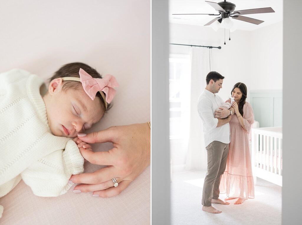 sleeping baby | mom and dad with baby | lifestyle newborn photos | in home newborn session | raleigh newborn photographer