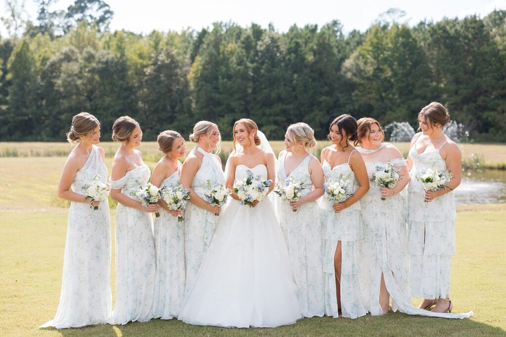 wedding party, bridesmaids, bride, wedding party, groom, groomsmen, wedding party, the legacy at willow pond, Raleigh wedding photo Virginia wedding venue