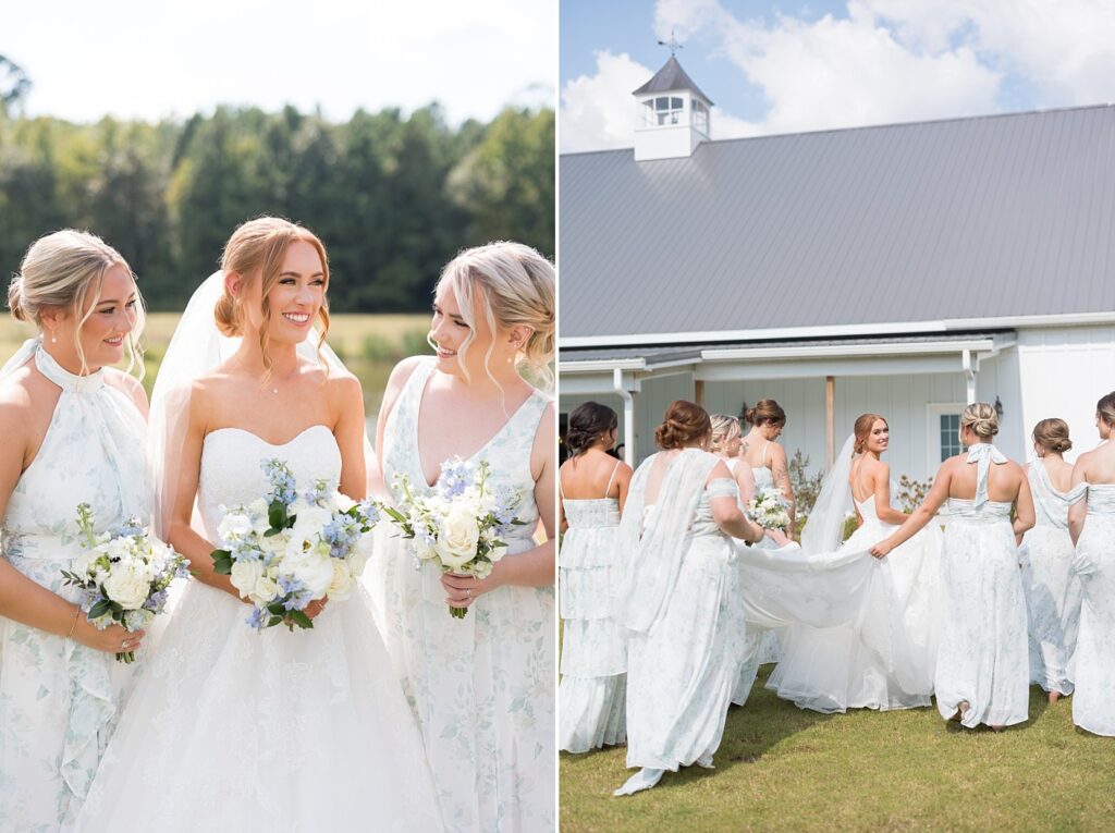 wedding floral, bridesmaids, bride, wedding party, wedding party, the legacy at willow pond, Raleigh wedding photo Virginia wedding venue