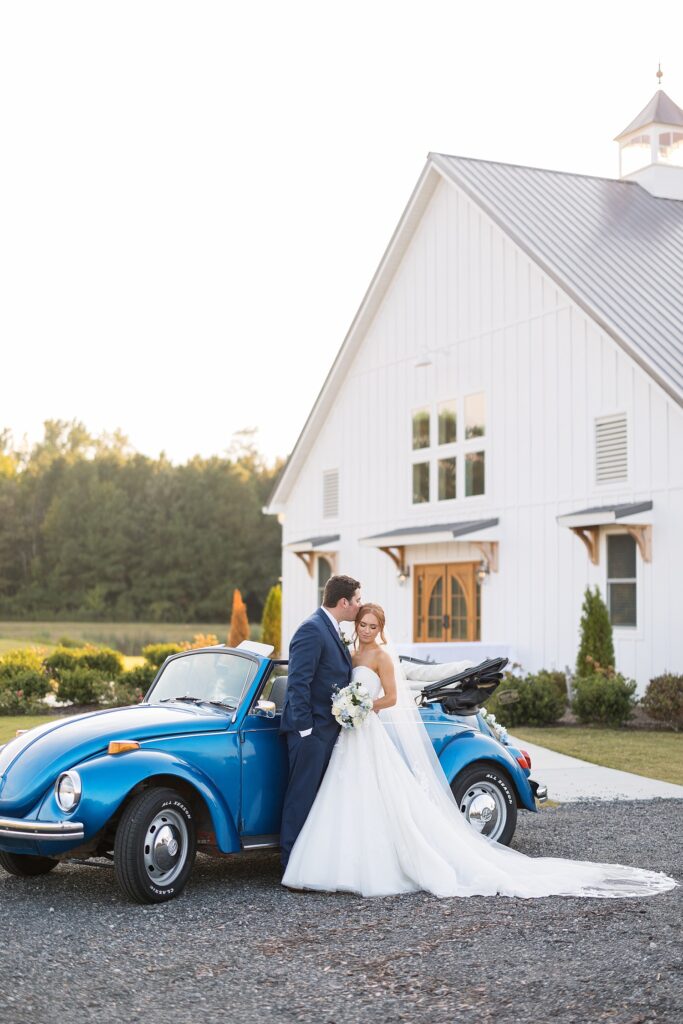 classic car, bride and groom wedding portraits, historic venues in Virginia, Raleigh wedding photographer, classic wedding venue