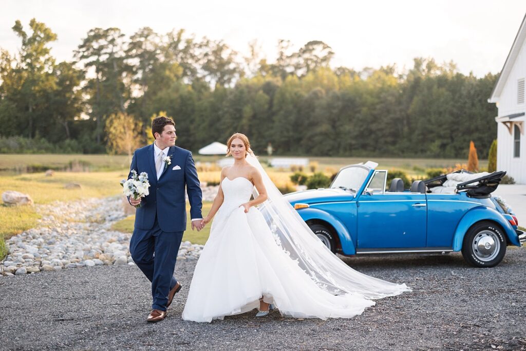 classic car, bride and groom wedding portraits, historic venues in Virginia, Raleigh wedding photographer, classic wedding venue
