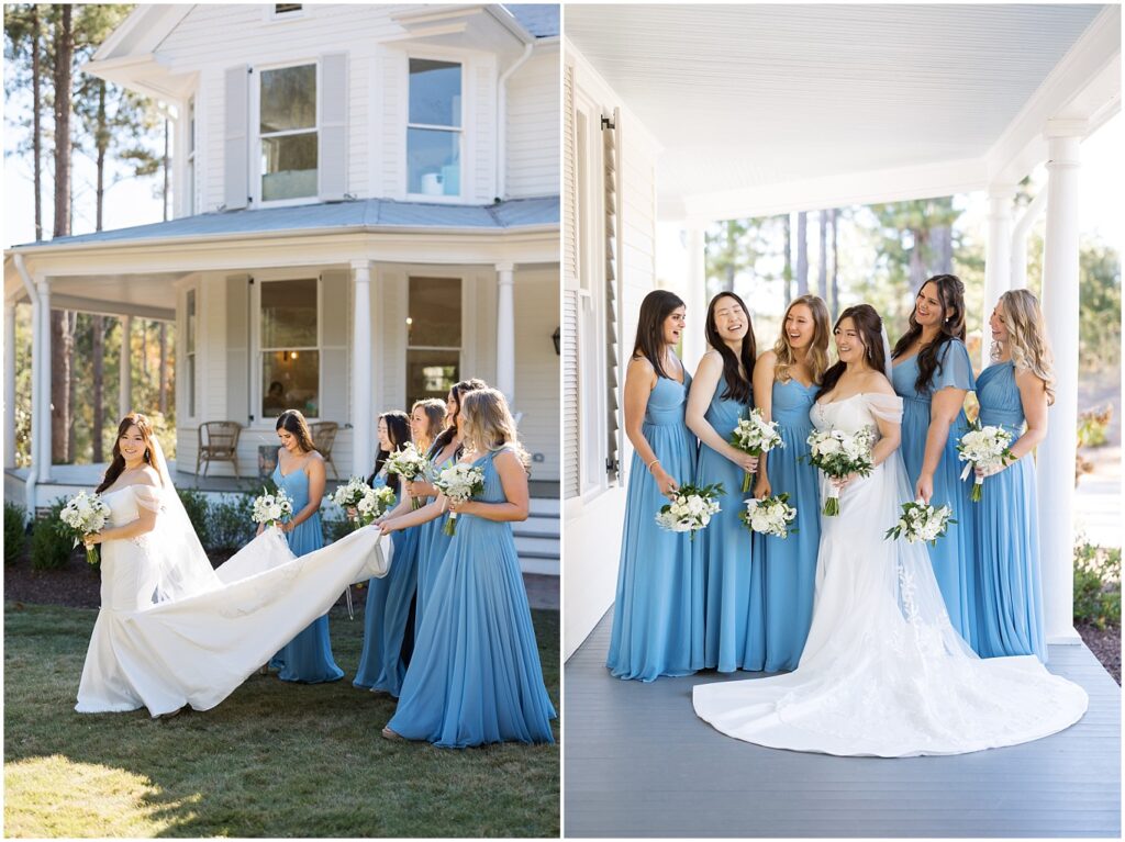 bridal party | blue and white wedding | bridesmaids | Raleigh NC wedding photographer | The Upchurch wedding photographer | Sarah Hinckley wedding photographer in Raleigh | Raleigh wedding photography at The Upchurch | The Upchurch Raleigh NC wedding