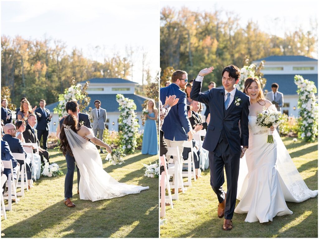 first kiss | outdoor ceremony | The Upchurch wedding inspiration | Classic fall wedding at The Upchurch | Elegant Raleigh wedding inspiration | The Upchurch wedding photos | Romantic wedding venue in Raleigh NC