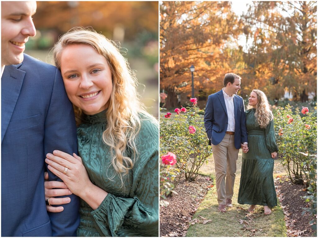 Raleigh Rose Garden engagement photos | Raleigh Rose Garden engagement session | Raleigh NC engagement photographer | Garden engagement photos in Raleigh | Raleigh engagement photographer
