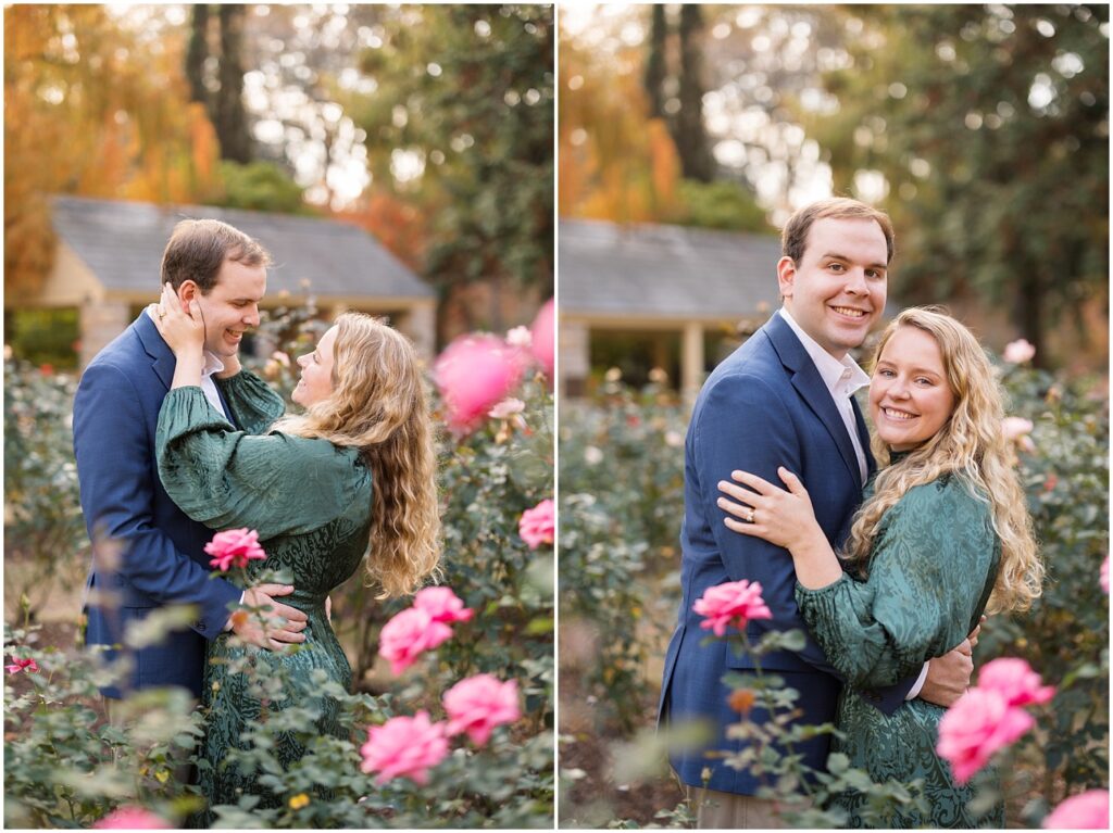 Raleigh Rose Garden engagement photos | Raleigh Rose Garden engagement session | Raleigh NC engagement photographer | Garden engagement photos in Raleigh | Raleigh engagement photographer