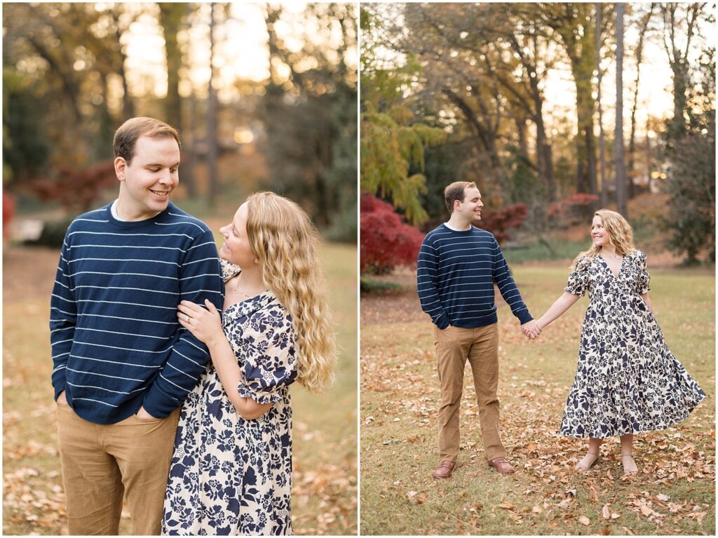 Engagement session outfit inspiration | Garden engagement outfit ideas | Raleigh Rose Garden engagement session | Raleigh engagement photographer | Romantic engagement photos in Raleigh NC